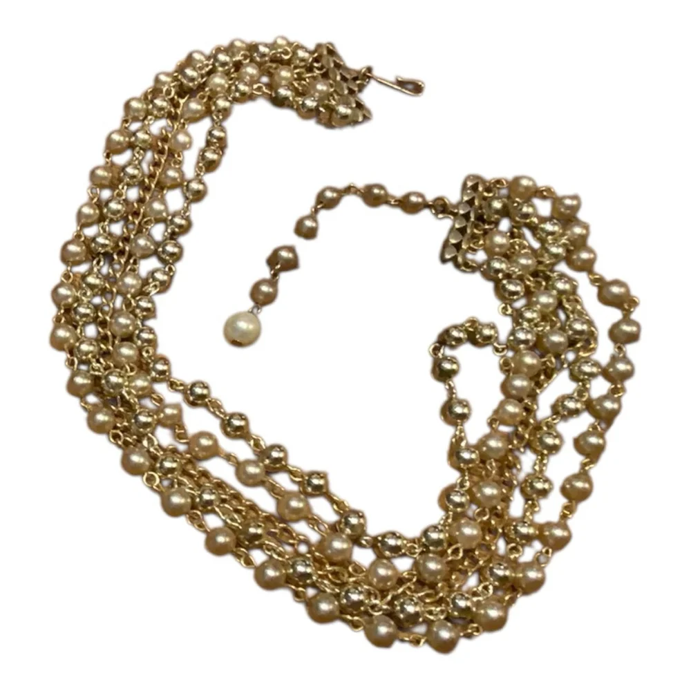 Vintage Coro Necklace Gold Beige Pearl Multi Strand - Picture 7 of 7